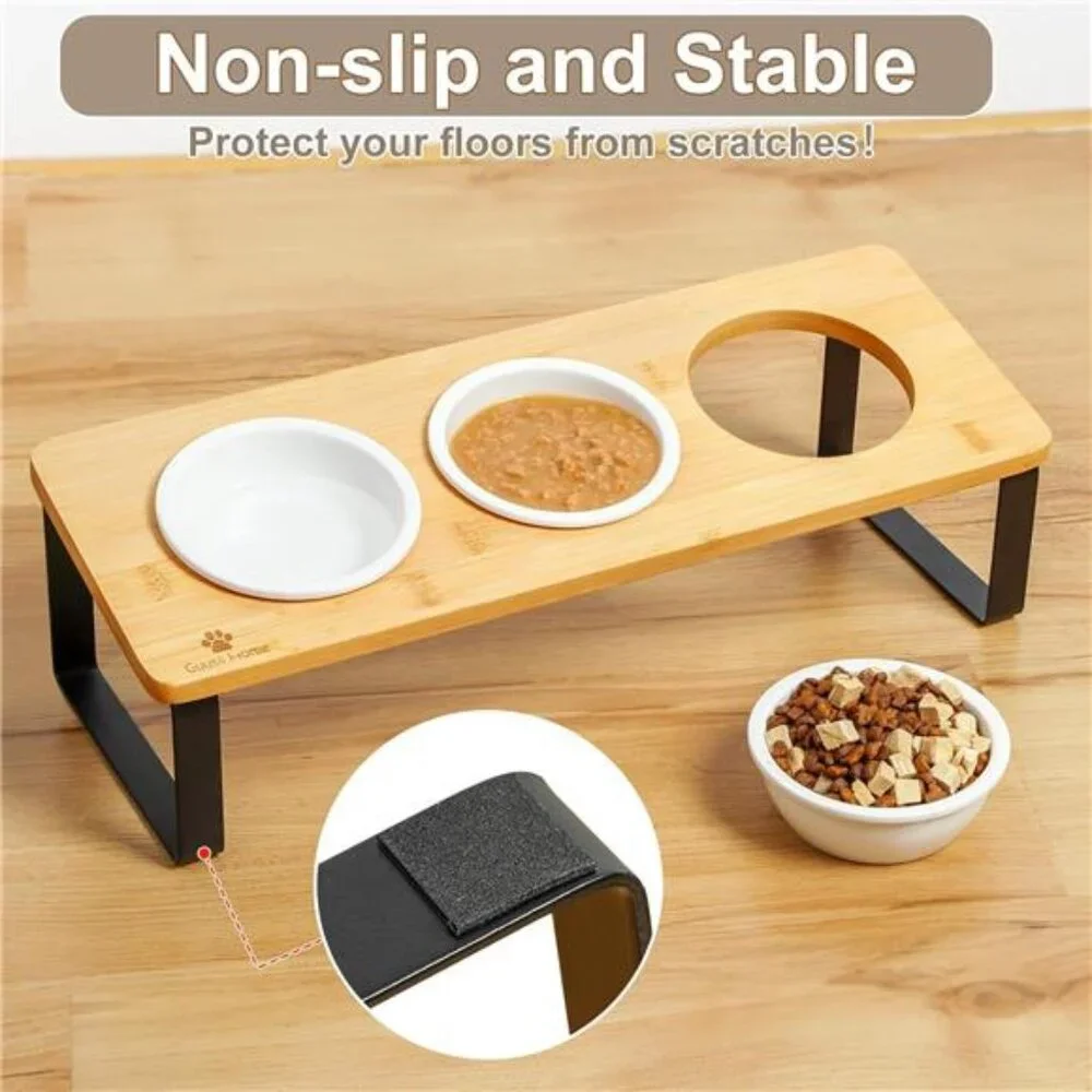 Raised Cat Food Water Bowl Elevated Tilted Kitty Dishes Set of 3 Ceramic Dish